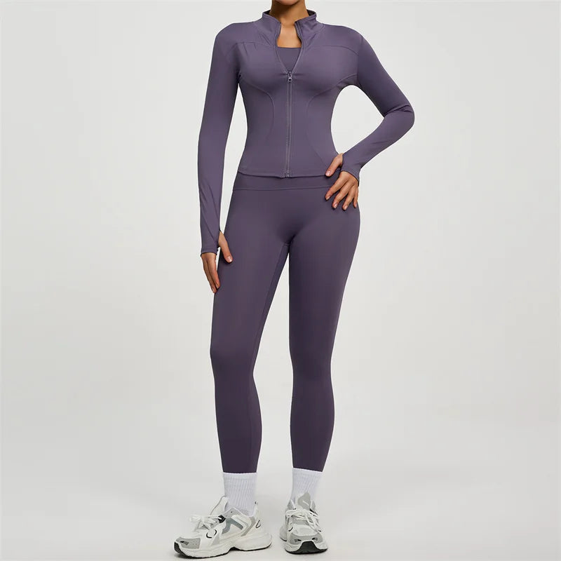 SVEIC Women's Two Piece Tracksuit Yoga Set Long Sleeve Jacket High Waisted Leggings Breathable Gym Clothes For Women Sportswear
