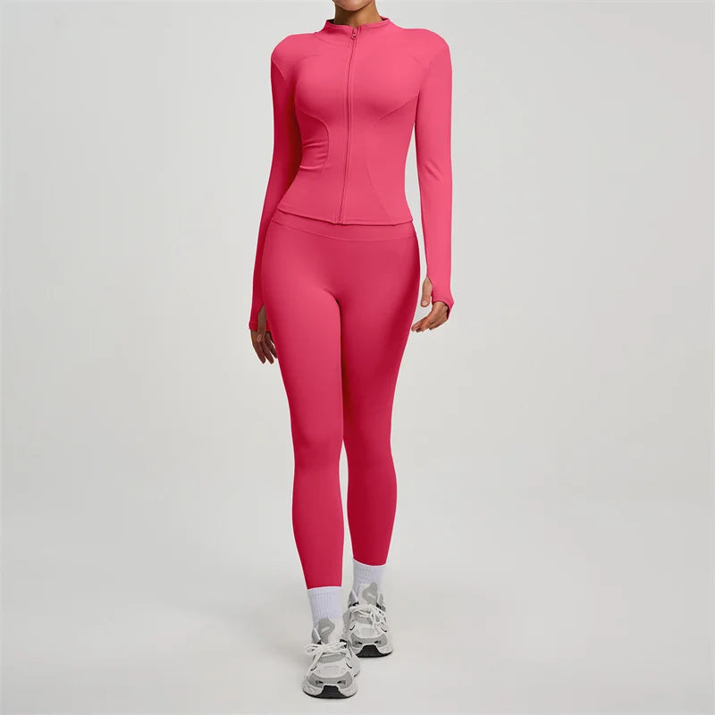 SVEIC Women's Two Piece Tracksuit Yoga Set Long Sleeve Jacket High Waisted Leggings Breathable Gym Clothes For Women Sportswear