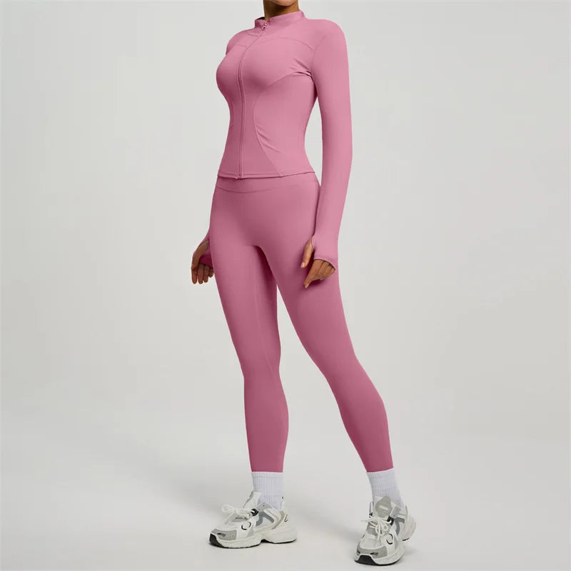 SVEIC Women's Two Piece Tracksuit Yoga Set Long Sleeve Jacket High Waisted Leggings Breathable Gym Clothes For Women Sportswear