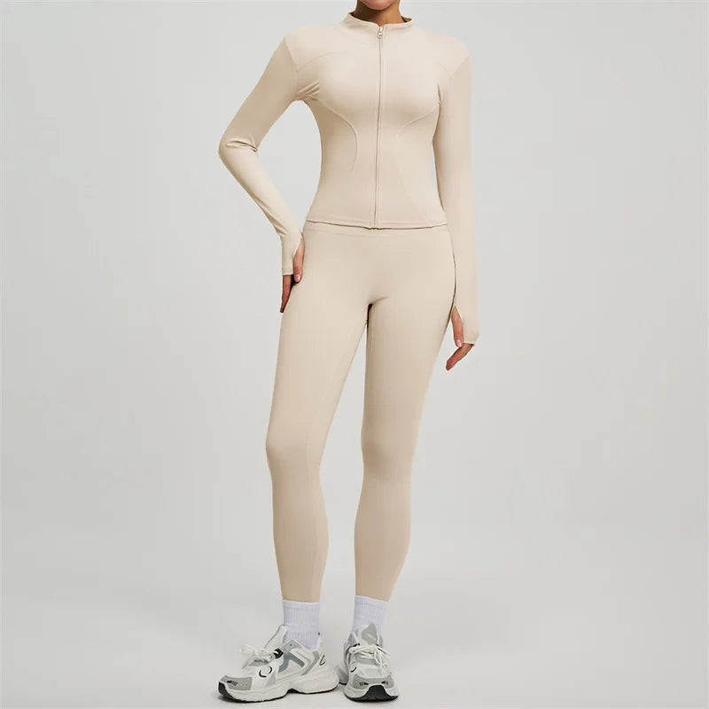 SVEIC Women's Two Piece Tracksuit Yoga Set Long Sleeve Jacket High Waisted Leggings Breathable Gym Clothes For Women Sportswear