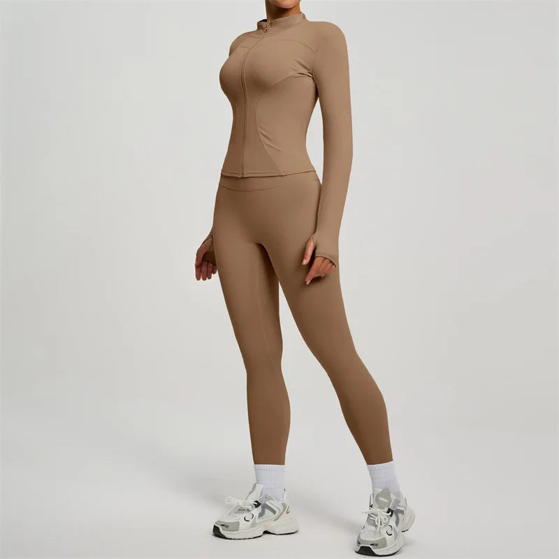 SVEIC Women's Two Piece Tracksuit Yoga Set Long Sleeve Jacket High Waisted Leggings Breathable Gym Clothes For Women Sportswear