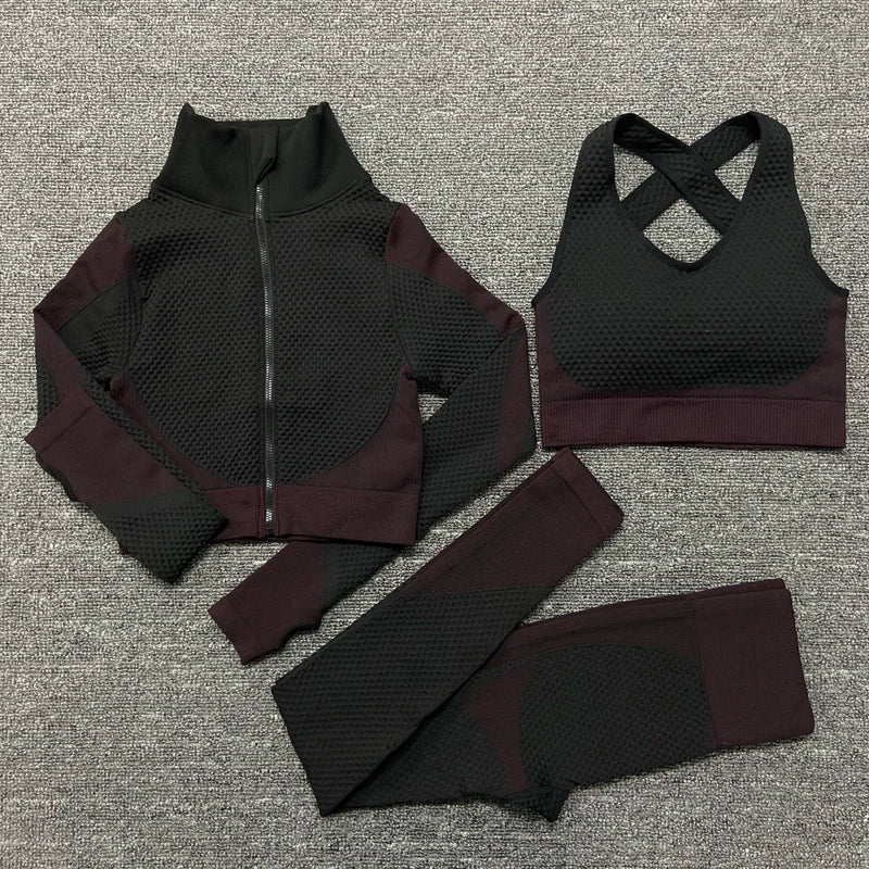 Seamless  Women Yoga Sets Female Sport Gym Suits Wear Running Clothes Women Fitness Sport Yoga Suit Long Sleeve Workout Clothing