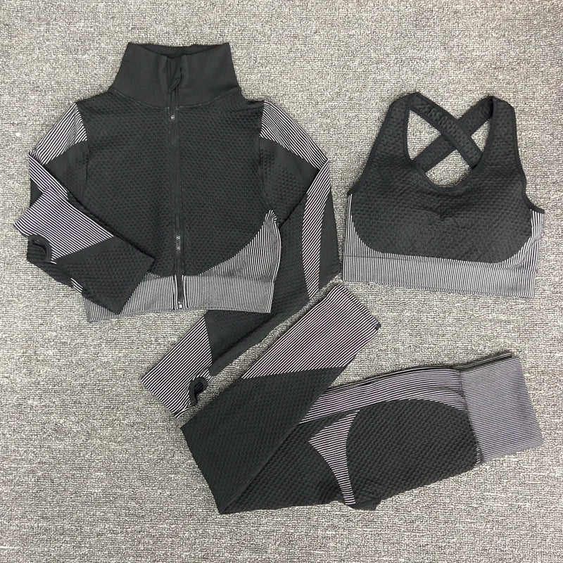Seamless  Women Yoga Sets Female Sport Gym Suits Wear Running Clothes Women Fitness Sport Yoga Suit Long Sleeve Workout Clothing