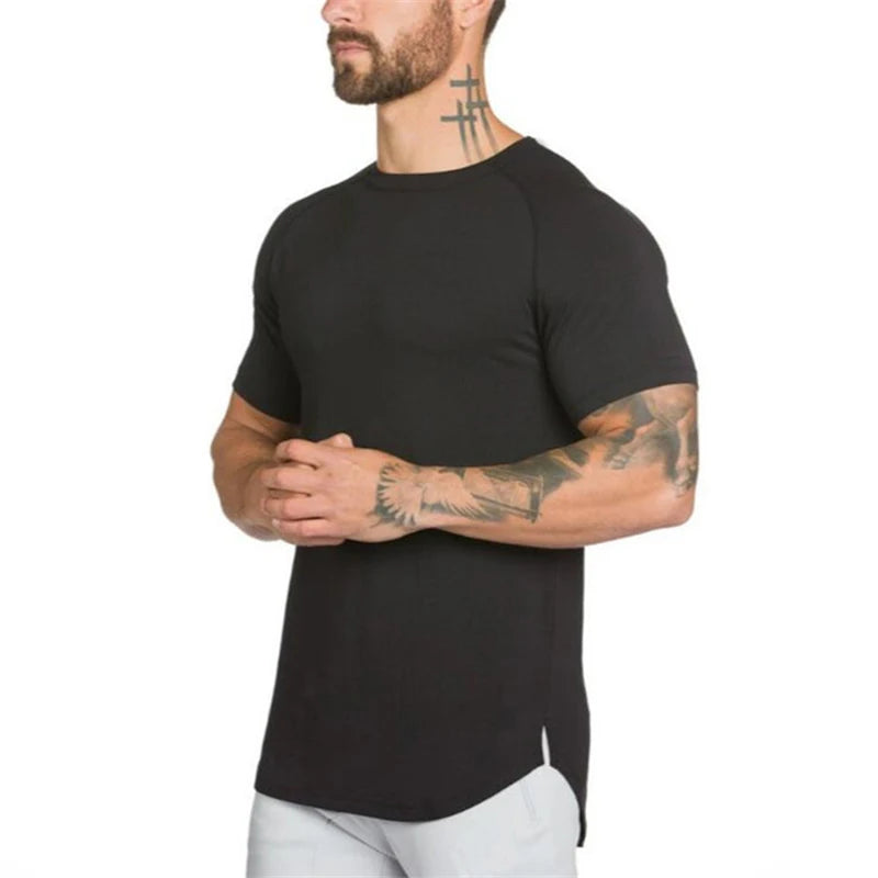 New Summer Sports T Shirt Mens Fashion Short Sleeved T-Shirt Brand Gym Clothing Hip-Hop Streetwear Slim Fit Fitness Tees Tops