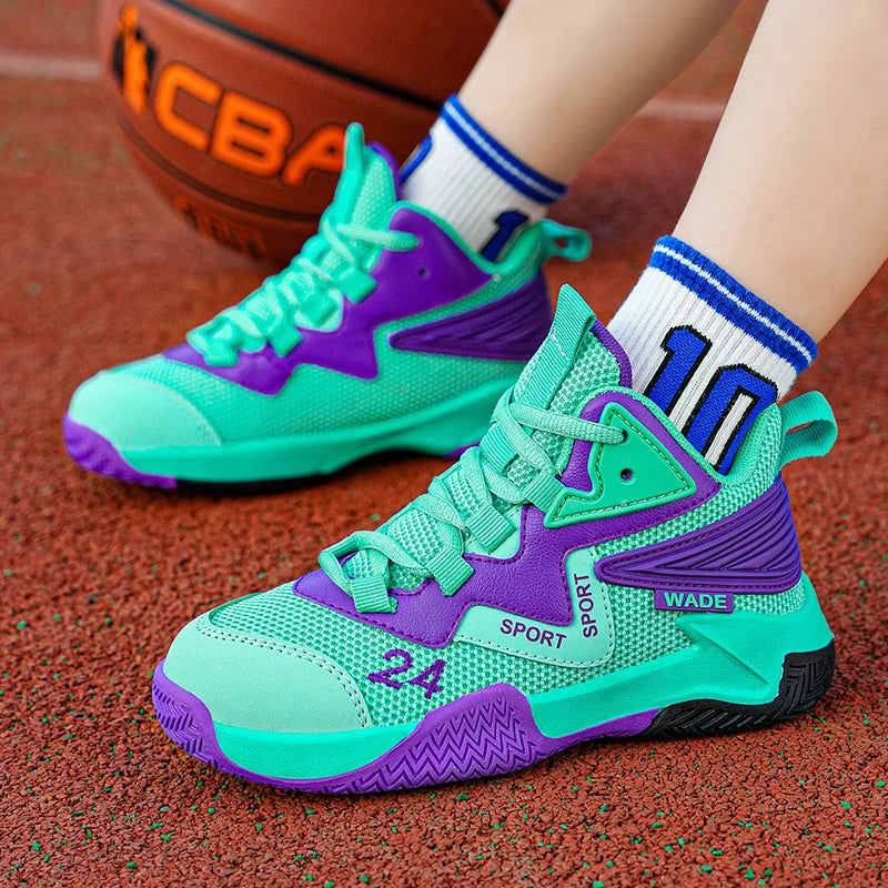 Children Basketball Shoes for Boys Girls Kids Teenagers Breathable Non-slip Lace Up Indoor Outdoor Training Sneakers Tennis Shoe