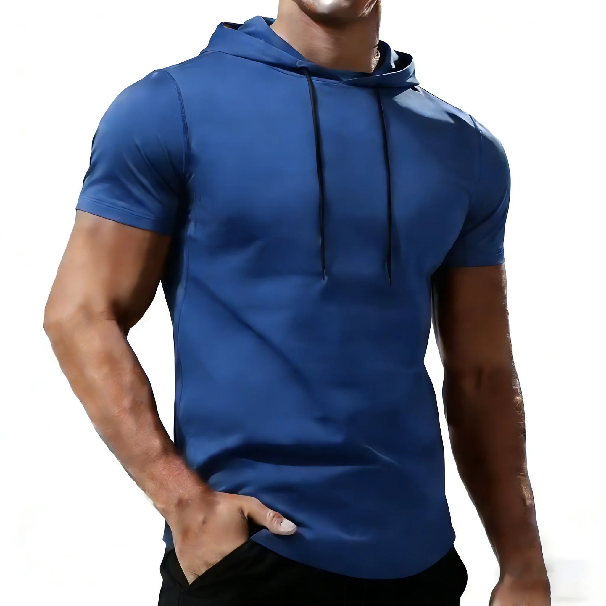 Men's Running T-shirt Sportswear Hooded Tops Tee Workout Tracksuit Training Male Clothing Elastic Gym Fitness Sport T Shirt Men