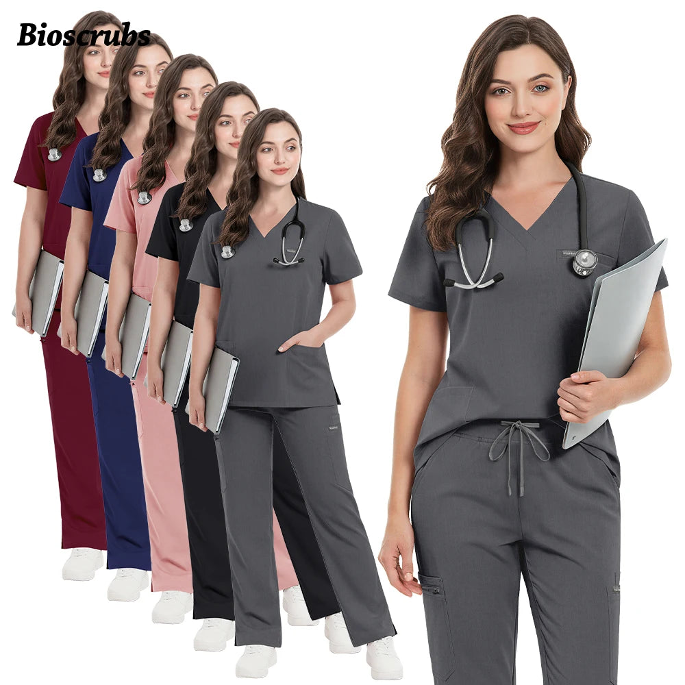 Unisex Hospital Doctor Workwear Medical Dentist Uniform Men Women Scrub Set Clinical Nursing Clothes Beauty Spa Costume Top Pant