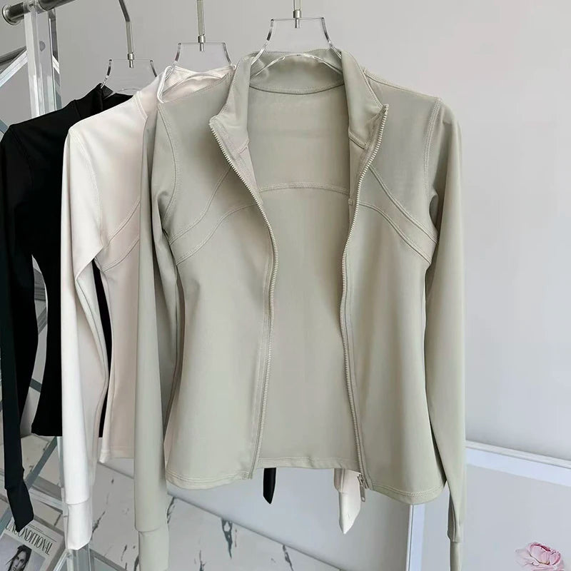 Women's High-End Yoga Fitness Jacket Autumn Stand Collar Long Sleeve Windproof Sports Running Training Top