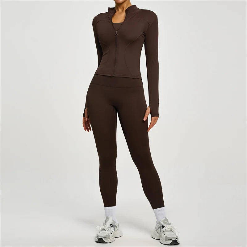 SVEIC Women's Two Piece Tracksuit Yoga Set Long Sleeve Jacket High Waisted Leggings Breathable Gym Clothes For Women Sportswear