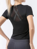 Yoga wear women spring/summer nude mesh breathable quick drying clothes running fitness short sleeve T-shirt sports wear yoga to