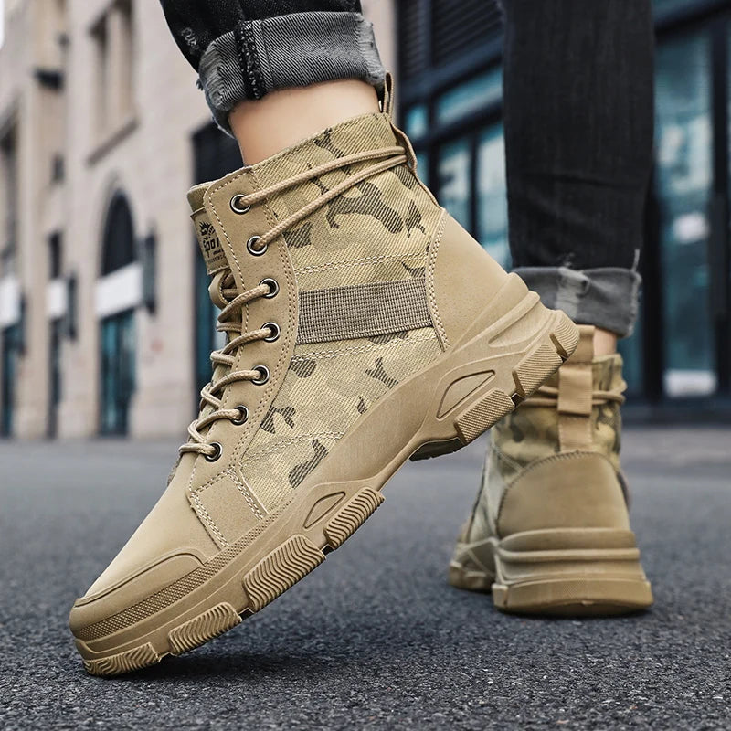 Military Boots for Men Autumn High Top Camouflage Desert Casual Flats Mens Boot Breathable Non Slip Work Shoes Zapatillas Hombre