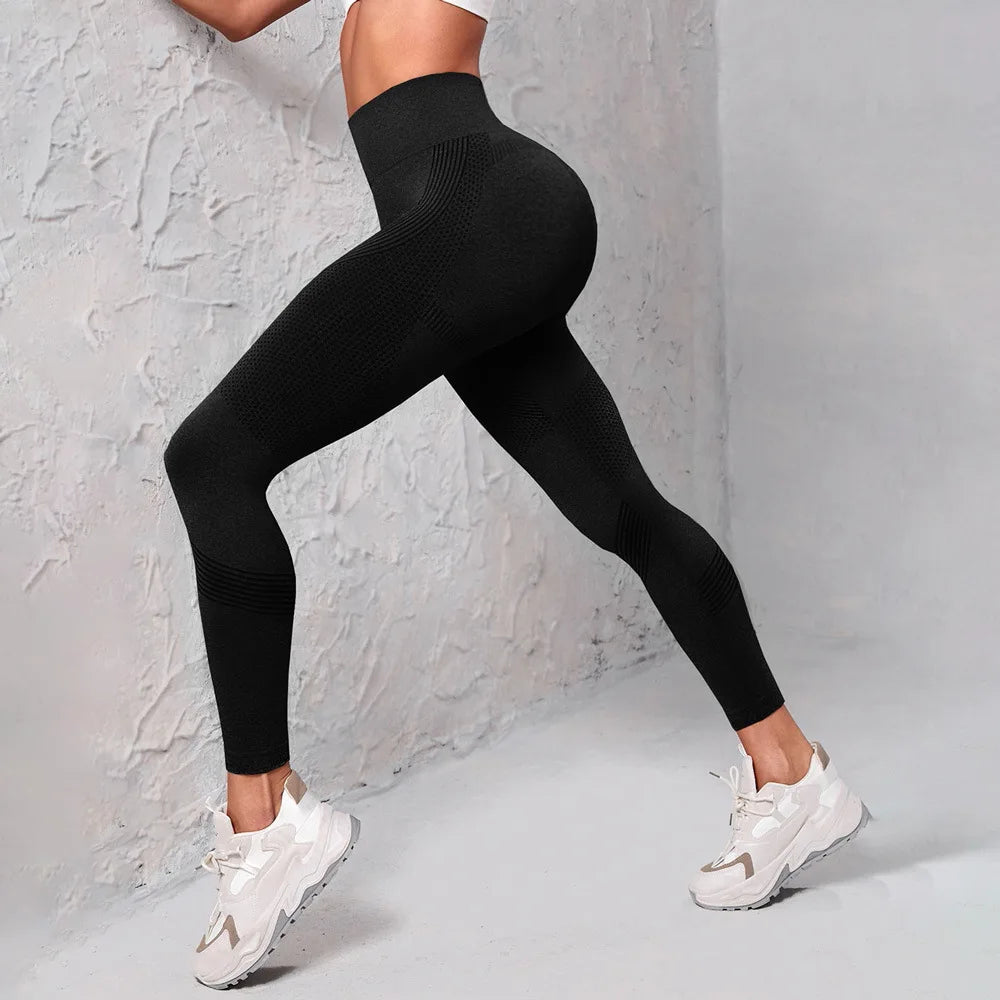 Knitted yoga wear, seamless hip-lifting sports pants, women's peach-buttock fitness pants, tight sports yoga breathable