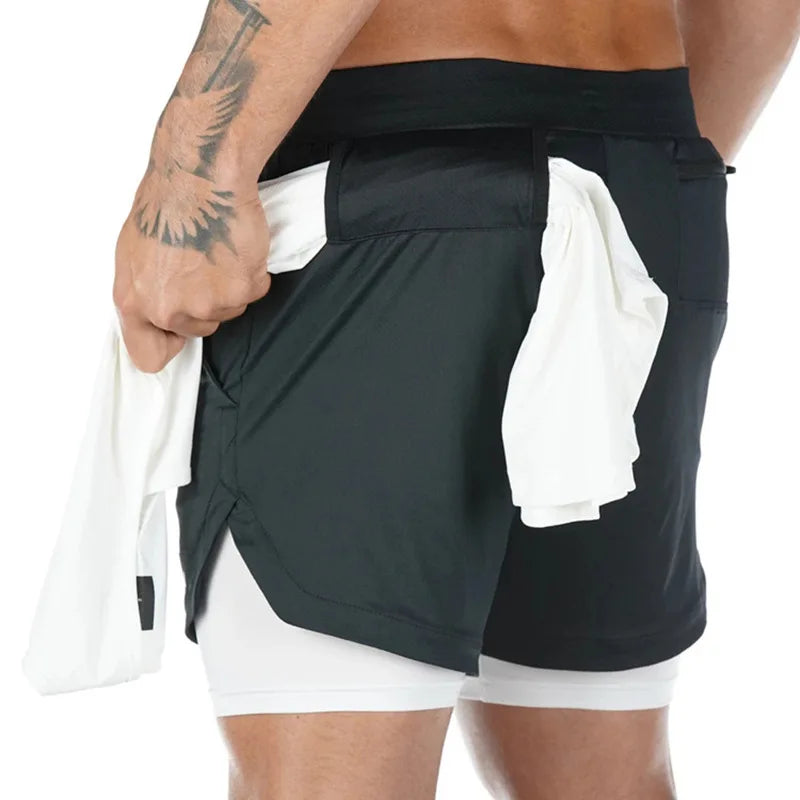 Running Shorts Men Breathable Gyms Bodybuilding Workout Shorts Double Layer Beach Summer Shorts Male Fitness 2 In 1 Sport Shorts