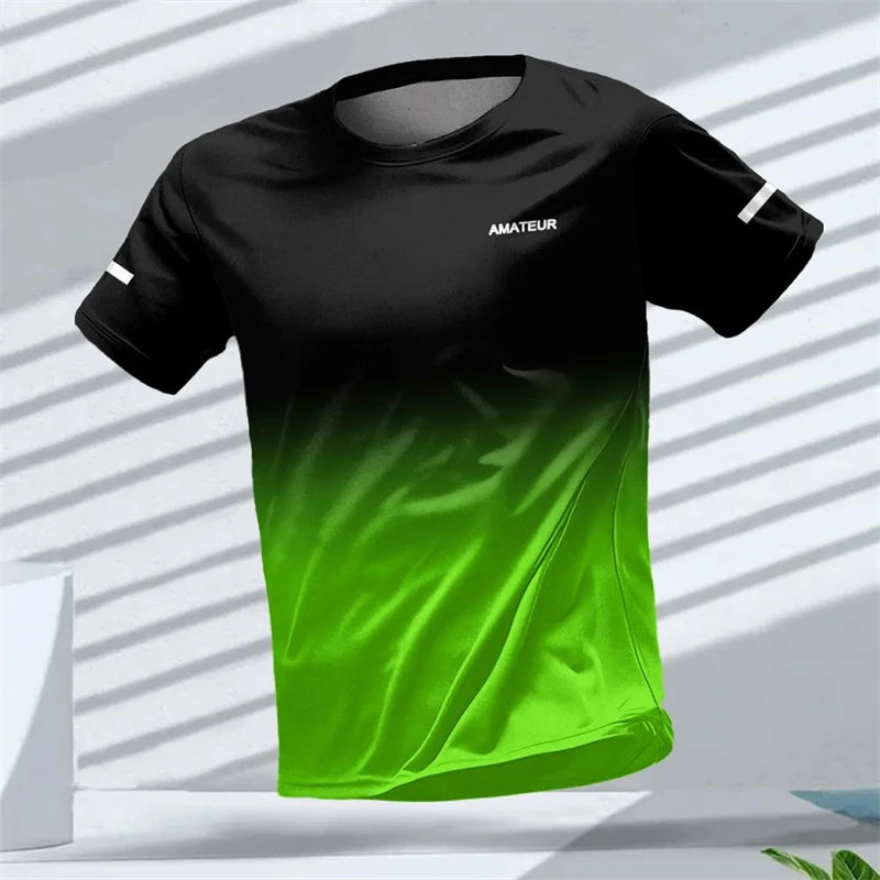 Men's T-shirt Outdoor Sports Running T-shirts Letter Gradient Pattern 3D Printing T Shirts Quick Drying Short Sleeve Unisex Top