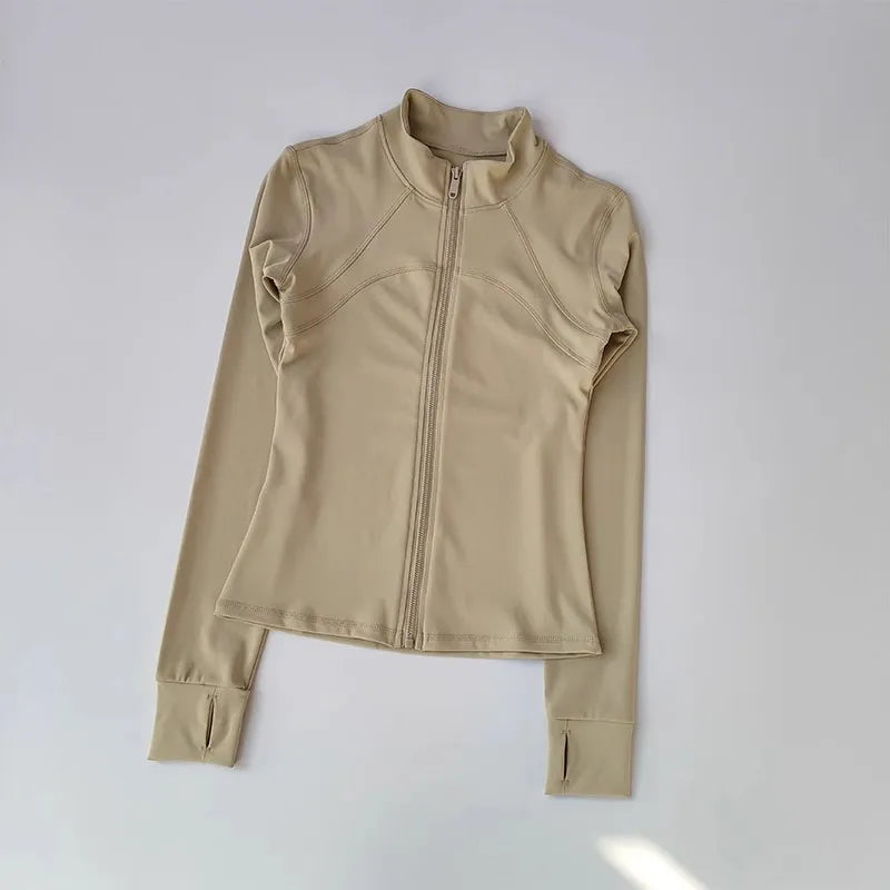 Women's High-End Yoga Fitness Jacket Autumn Stand Collar Long Sleeve Windproof Sports Running Training Top