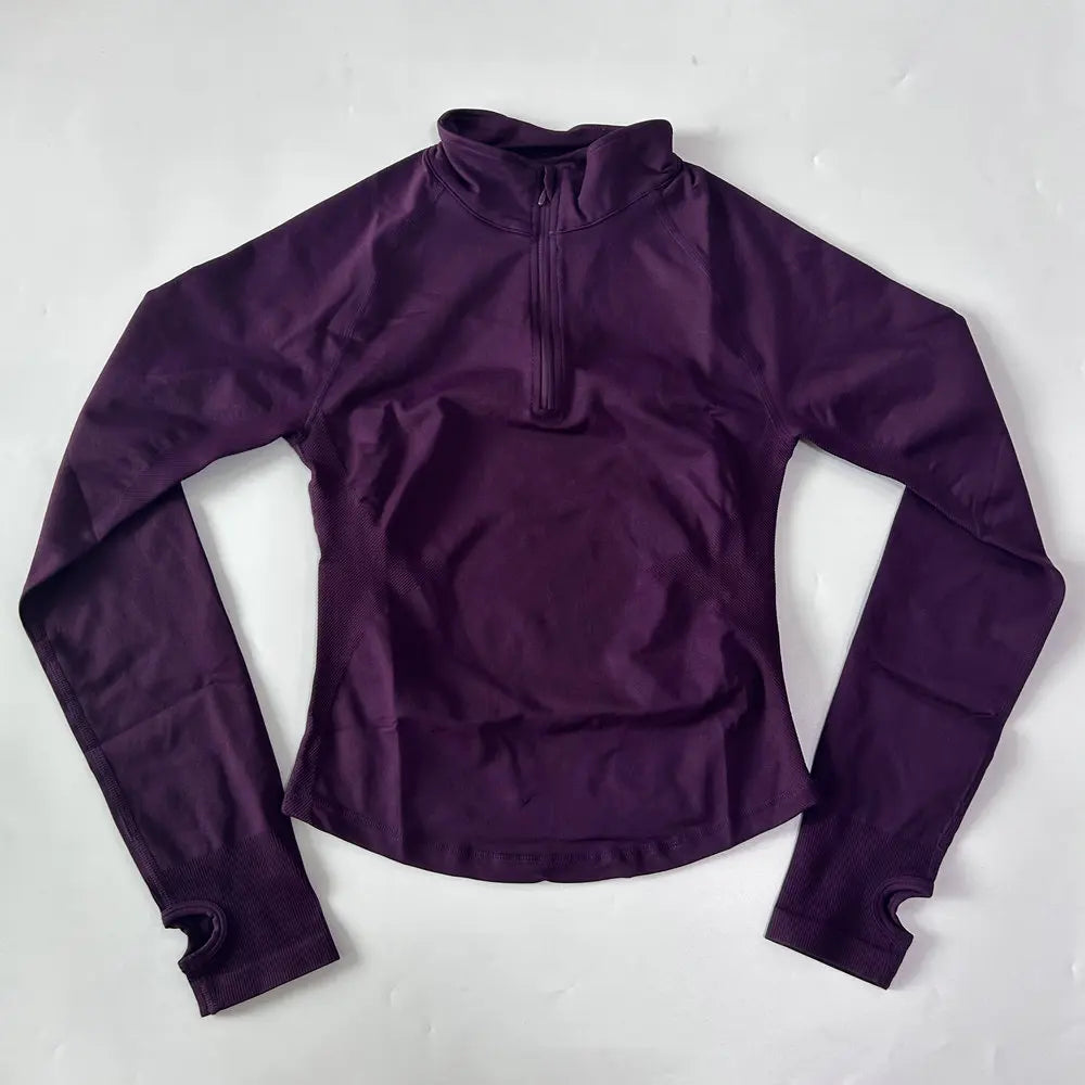 No Logo Yoga Jacket With Half Zip Shirt Women Long Sleeve Sport Tops Seamless Running Workout Coat Fitness Clothing Activewear