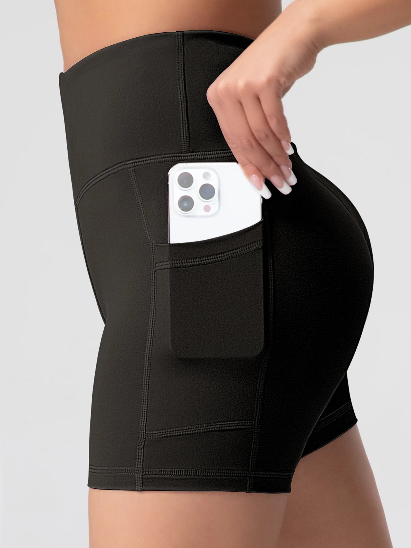 Solid Color Yoga Pants With Pockets Quick Drying High Waisted Gym Push Up Yoga Shorts for Woman Breathable Workout Fitness Shor