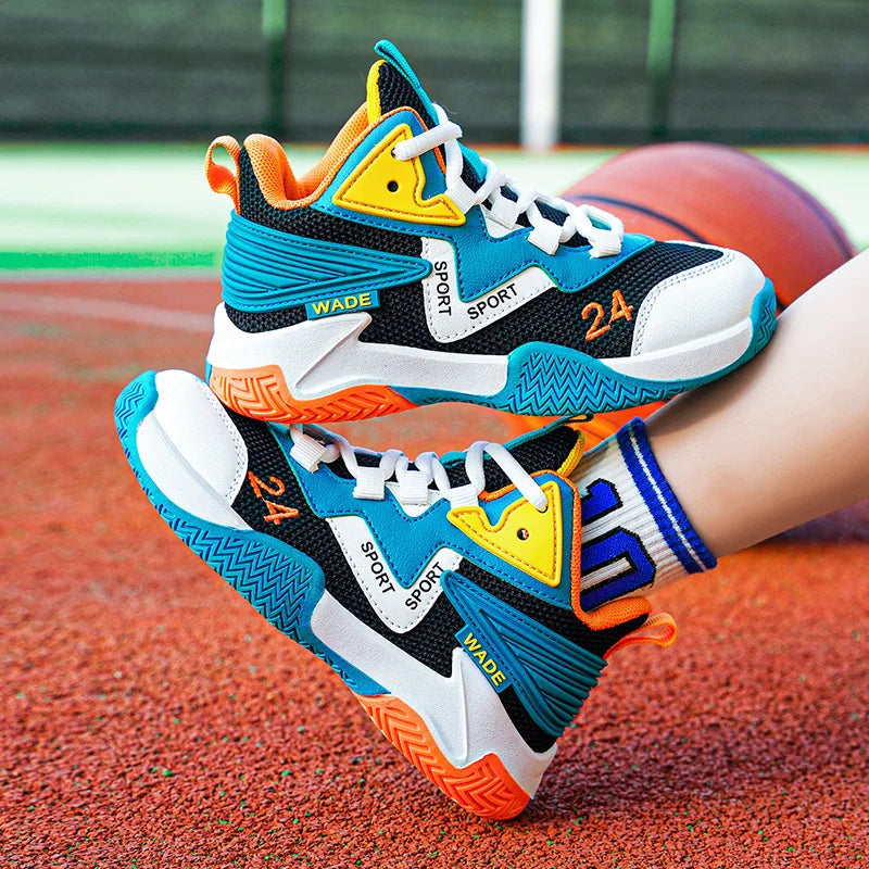 Children Basketball Shoes for Boys Girls Kids Teenagers Breathable Non-slip Lace Up Indoor Outdoor Training Sneakers Tennis Shoe