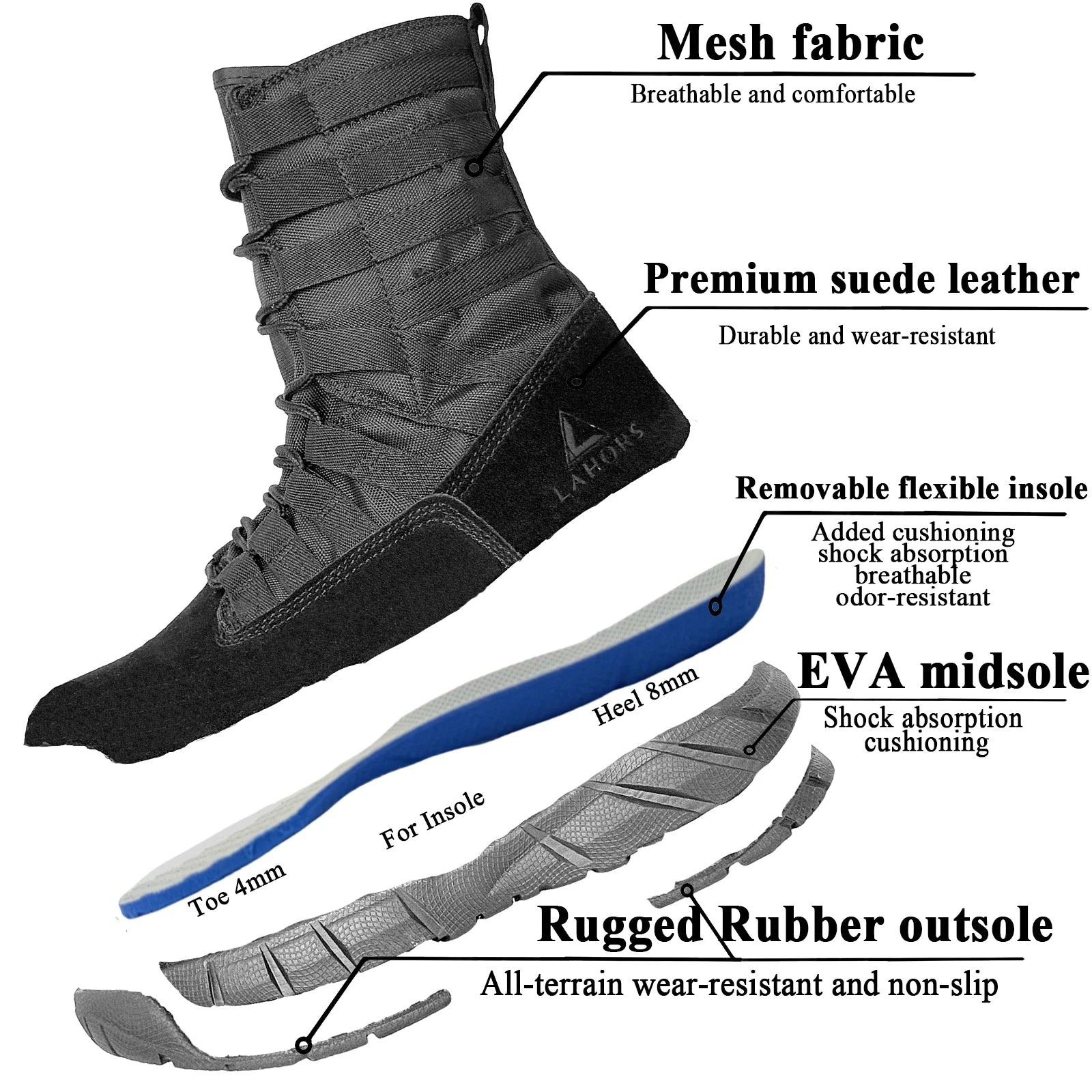 LAHORS Lightweight Suede Leather Tactical Combat Boots Men Outdoor Hiking Desert Army Shoes Breathable Male Ankle Boots Man made
