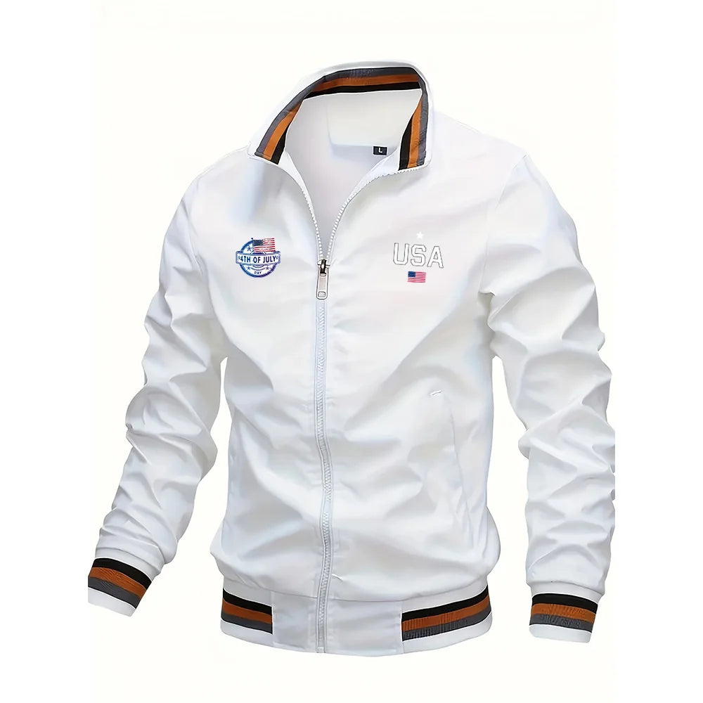 Men's Jackets High quality Fashion Casual USA Letter Graphic Print Outdoor Coat Tops Baseball Bomber Varsity Jacket Men Oversize USA🇺🇸
