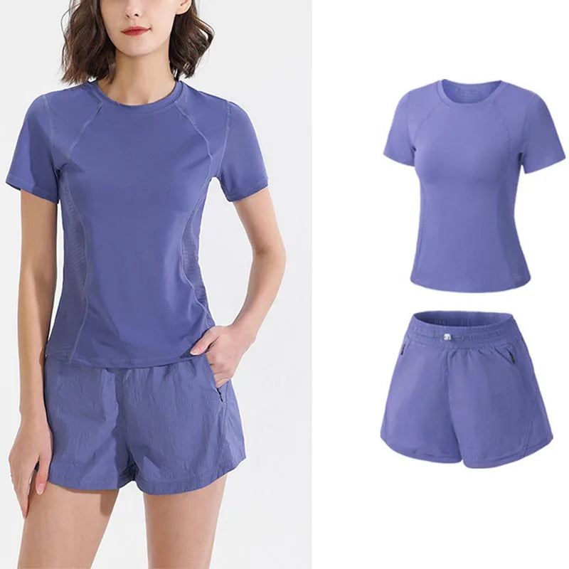 Women Gym Yoga Wear Sport High Waist Short Pocket Run Women Sportswear Fitness Outfi Push Up Quick Drying Summer Sport Clothing