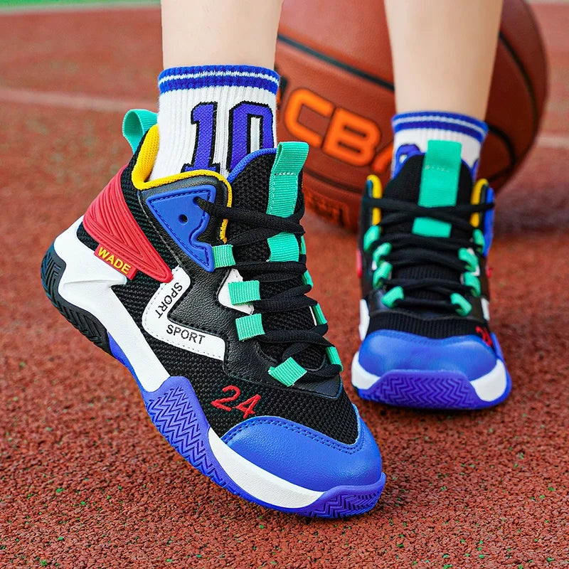 Children Basketball Shoes for Boys Girls Kids Teenagers Breathable Non-slip Lace Up Indoor Outdoor Training Sneakers Tennis Shoe