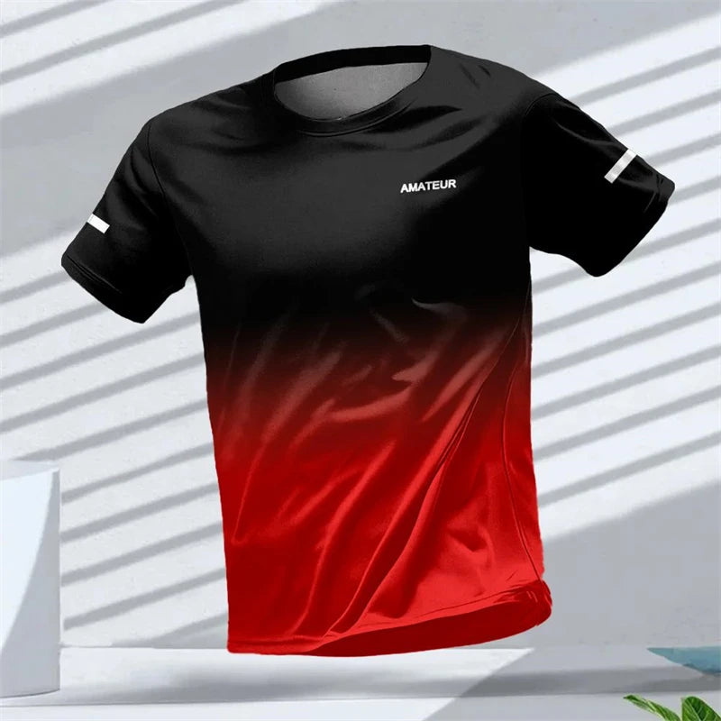 Men's T-shirt Outdoor Sports Running T-shirts Letter Gradient Pattern 3D Printing T Shirts Quick Drying Short Sleeve Unisex Top