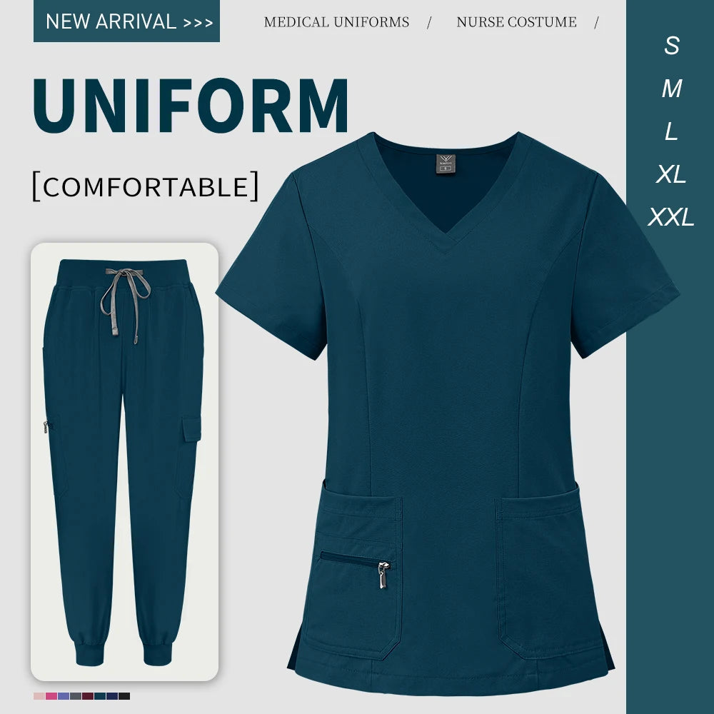 Scrubs Uniforms Short V Neck Sleeve Top Pants Sets Uniform Solid Color Workwear Medical Men Women Working Suit Nurse Accessories