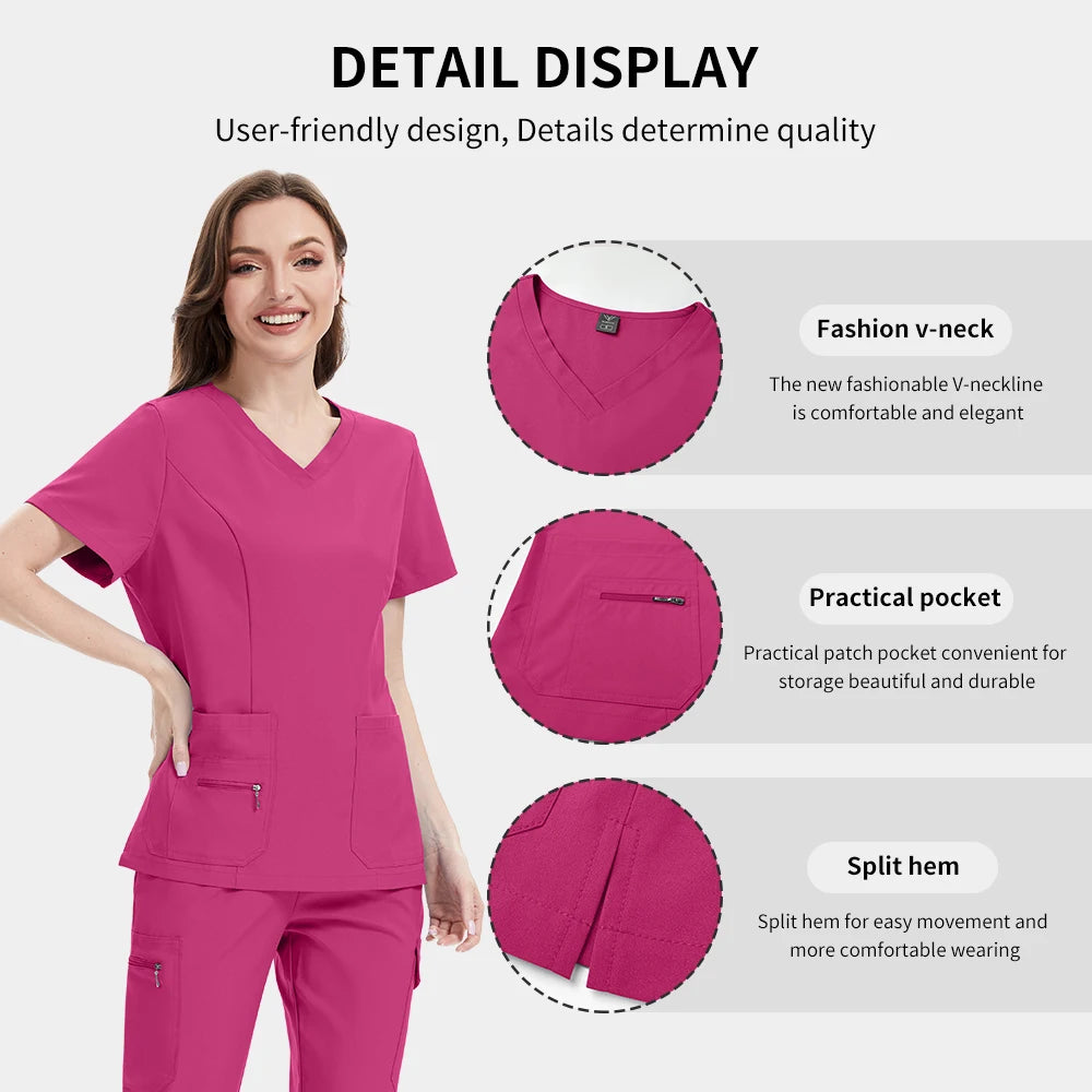 Scrubs Uniforms Short V Neck Sleeve Top Pants Sets Uniform Solid Color Workwear Medical Men Women Working Suit Nurse Accessories