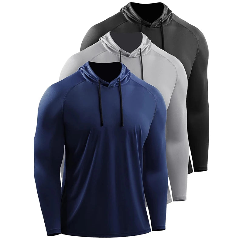 Running Long Sleeve T Shirt Men Sportswear Hooded T-shirt Elastic Jersey Gym Fitness Male Tops Tee Training Sport Tracksuit Men