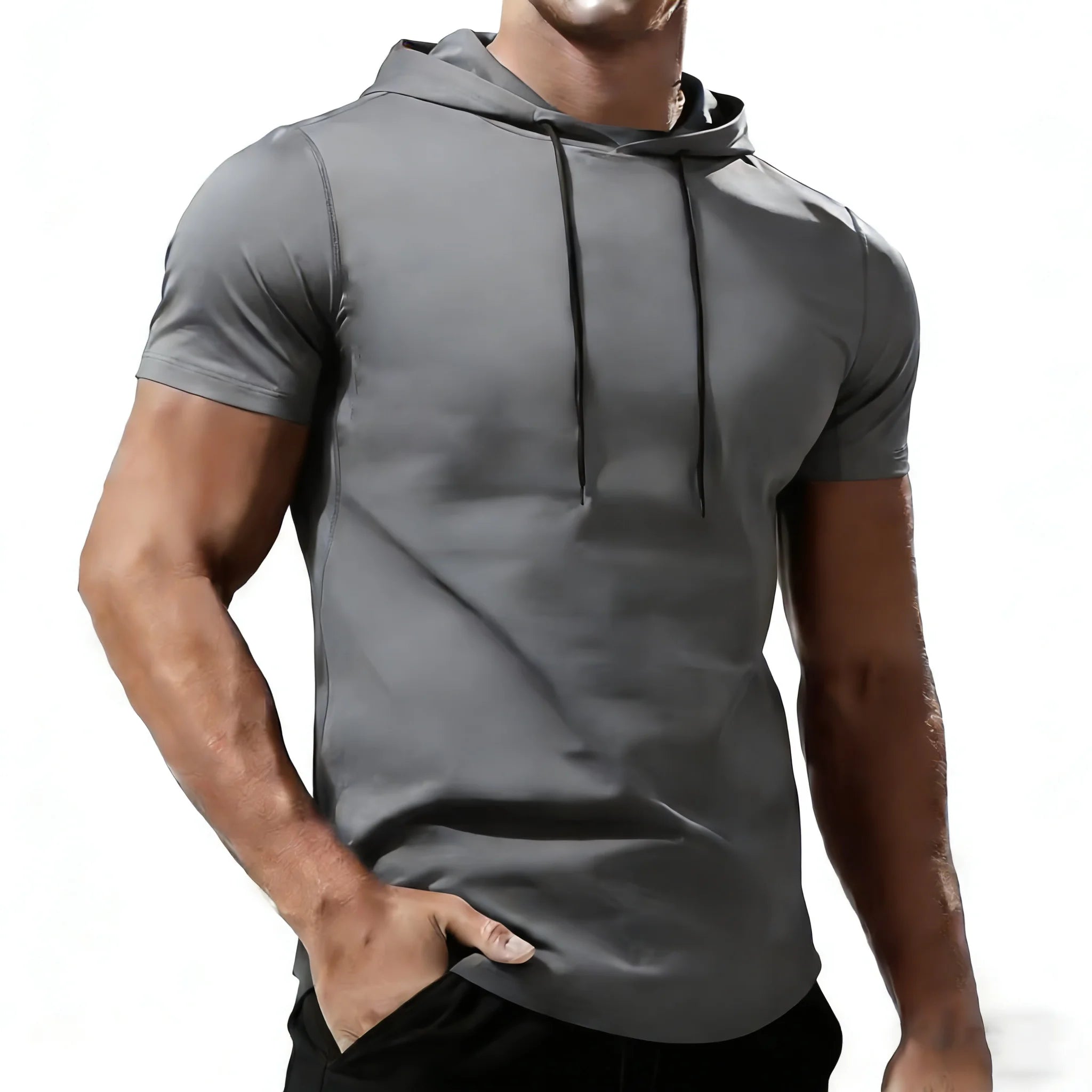 Men's Running T-shirt Sportswear Hooded Tops Tee Workout Tracksuit Training Male Clothing Elastic Gym Fitness Sport T Shirt Men