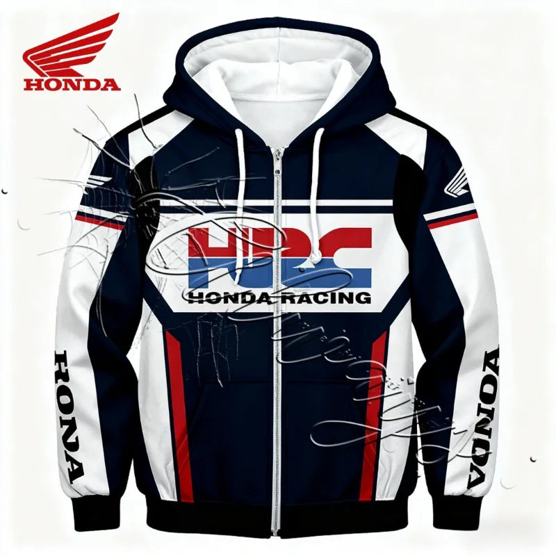 2026 New Autumn and Winter Fashion Design Motorcycle Suit Honda Racing Enthusiast Outdoor Sports Hooded Jacket Zipper Sweatshirt