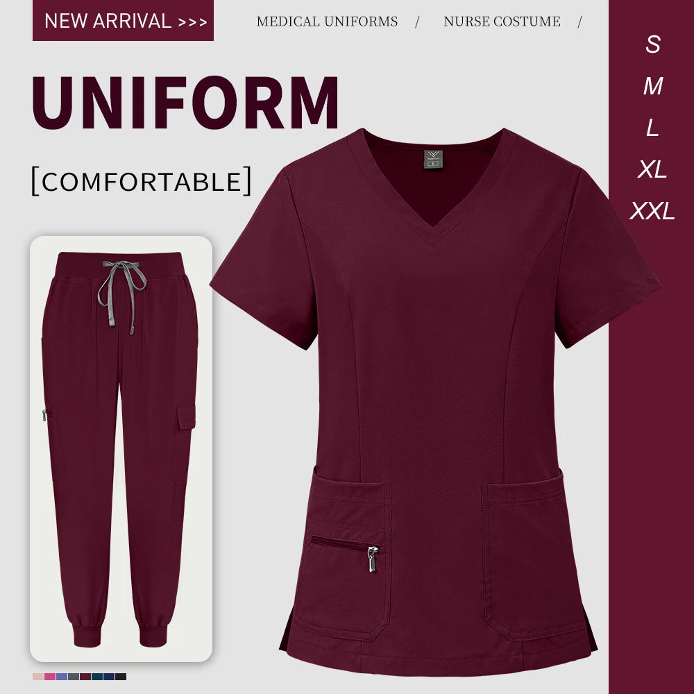 Scrubs Uniforms Short V Neck Sleeve Top Pants Sets Uniform Solid Color Workwear Medical Men Women Working Suit Nurse Accessories