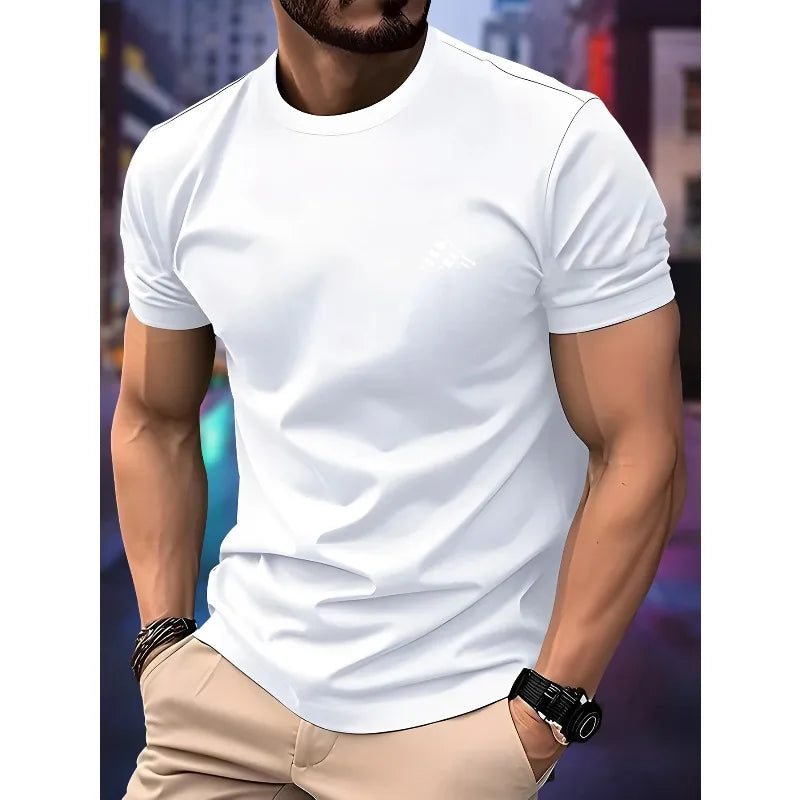 New Men‘s Running T-shirt Spring / Summer Thin Top Trend curve printing Quick Dry Short Sleeve Breathable Fitness Sports T-shirt