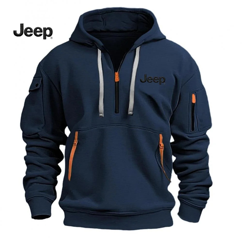 JEEP New Multi-Pocket Zipper Fleece Hoodie Casual Pullover Fashion Sweatshirt