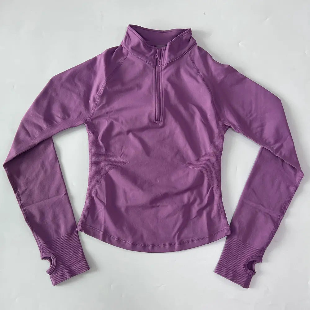 No Logo Yoga Jacket With Half Zip Shirt Women Long Sleeve Sport Tops Seamless Running Workout Coat Fitness Clothing Activewear