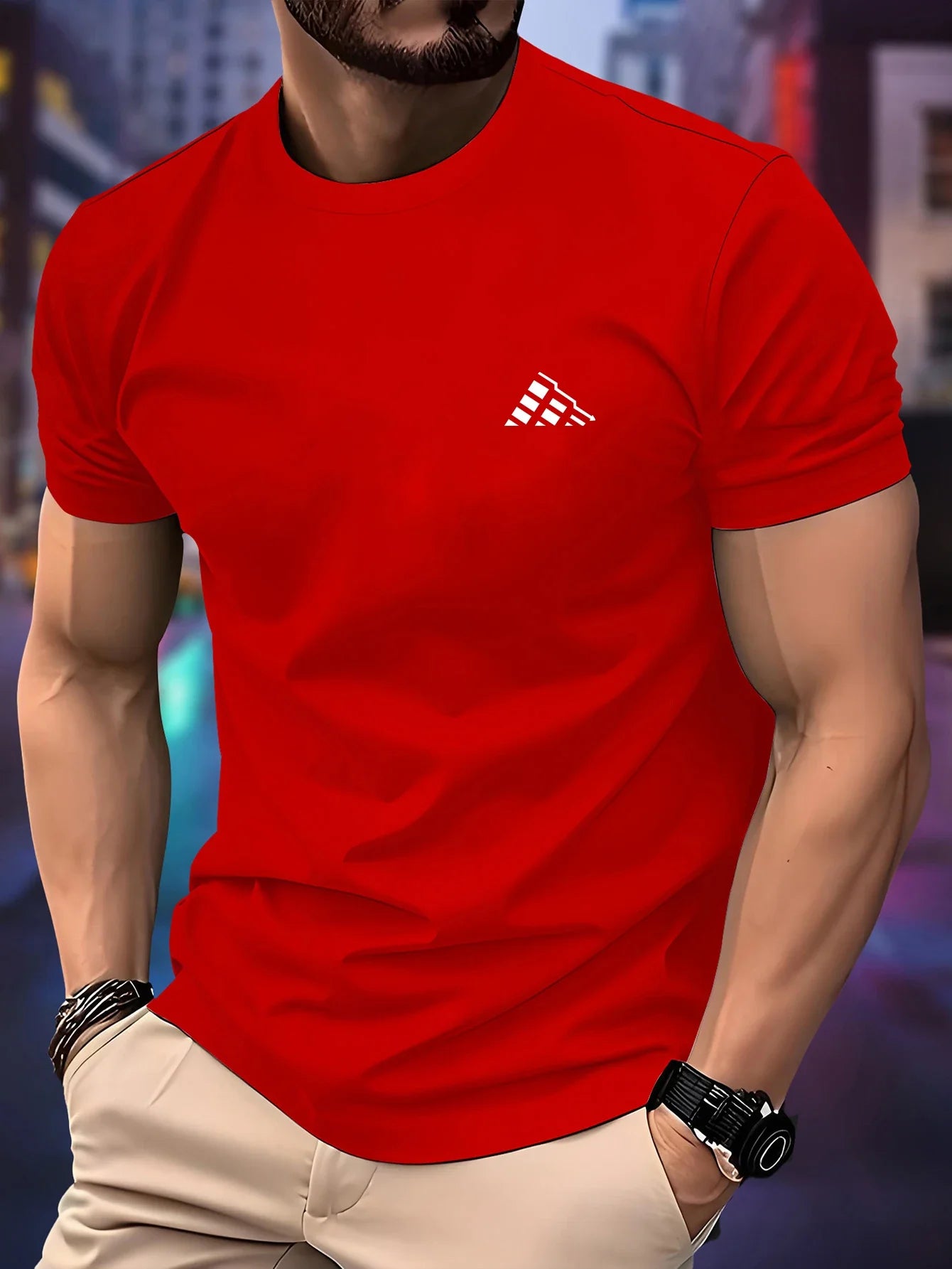 New Men‘s Running T-shirt Spring / Summer Thin Top Trend curve printing Quick Dry Short Sleeve Breathable Fitness Sports T-shirt