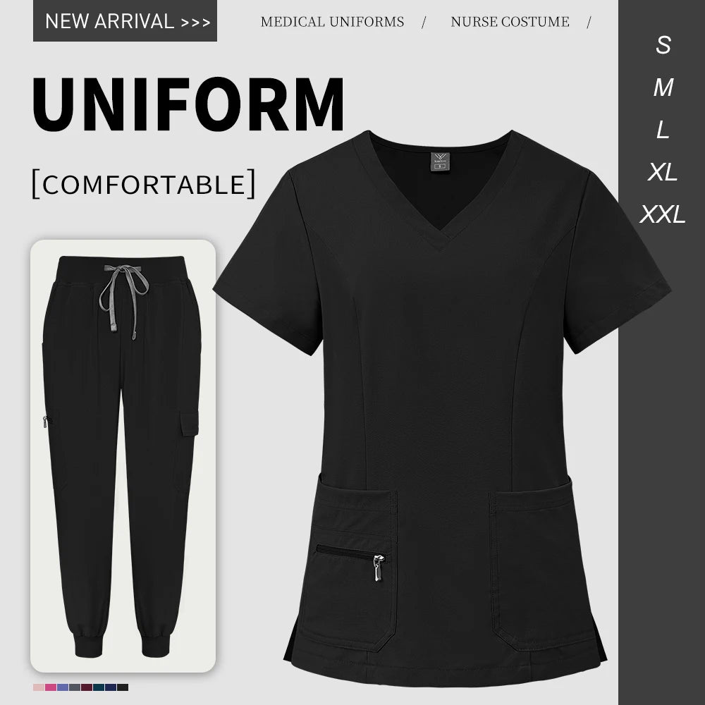 Scrubs Uniforms Short V Neck Sleeve Top Pants Sets Uniform Solid Color Workwear Medical Men Women Working Suit Nurse Accessories