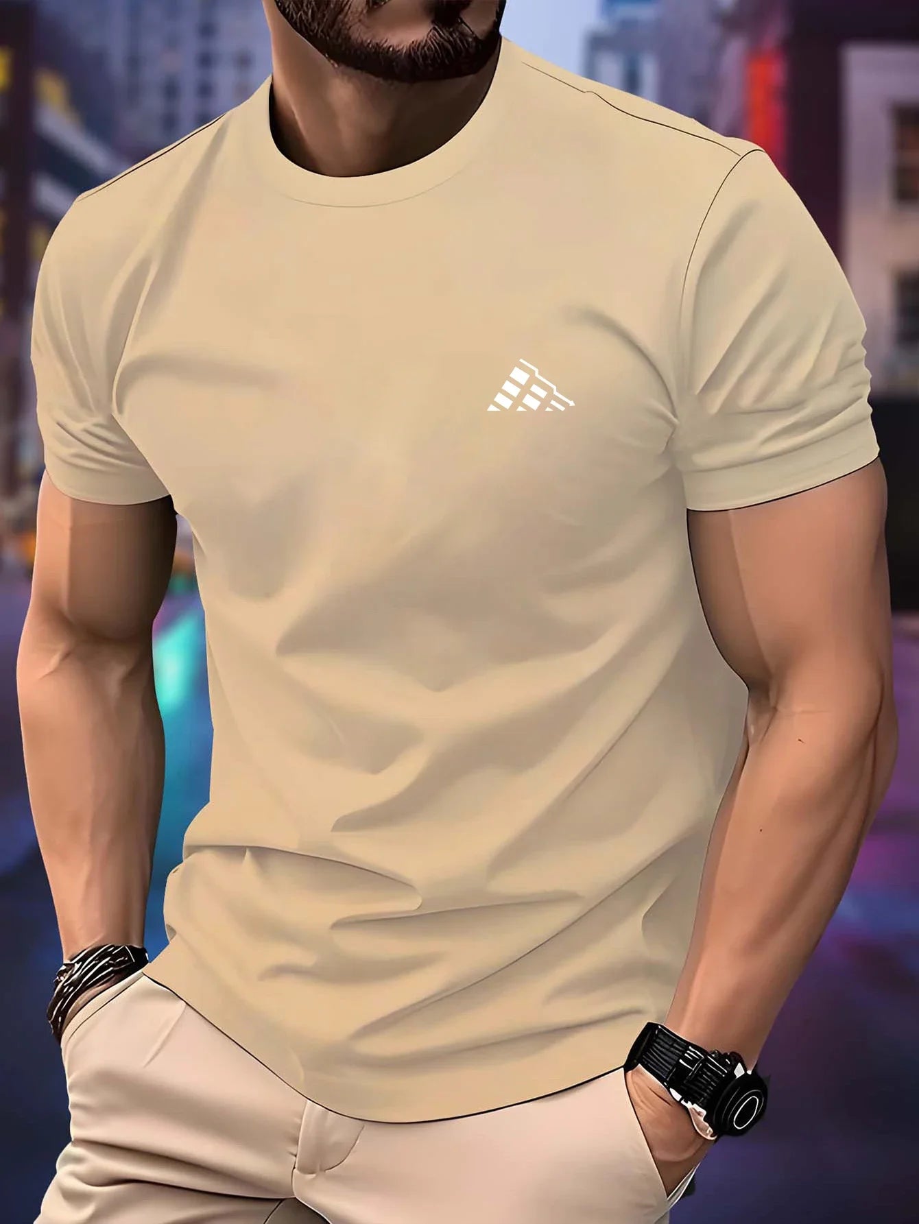 New Men‘s Running T-shirt Spring / Summer Thin Top Trend curve printing Quick Dry Short Sleeve Breathable Fitness Sports T-shirt