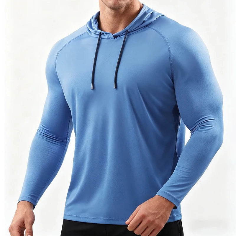 Running Long Sleeve T Shirt Men Sportswear Hooded T-shirt Elastic Jersey Gym Fitness Male Tops Tee Training Sport Tracksuit Men