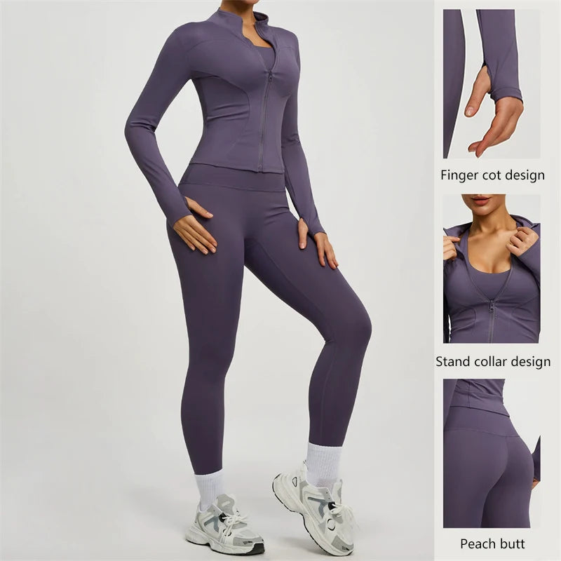 SVEIC Women's Two Piece Tracksuit Yoga Set Long Sleeve Jacket High Waisted Leggings Breathable Gym Clothes For Women Sportswear