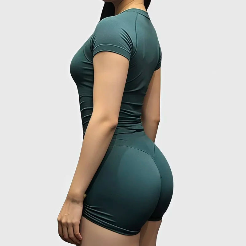 2 Piece Sports Set Women Gym Yoga Set Seamless Fitness Gym Clothes Sportswear Short Sleeve Top Sports Short Leggings Suit