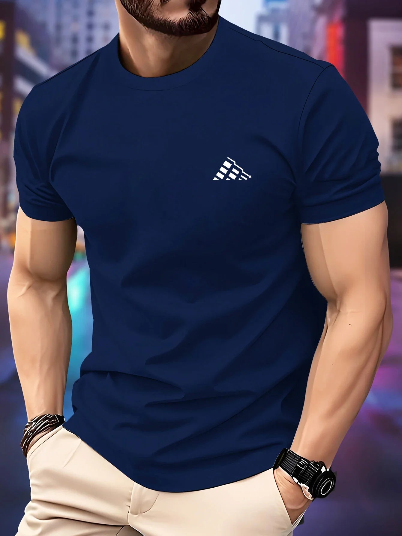 New Men‘s Running T-shirt Spring / Summer Thin Top Trend curve printing Quick Dry Short Sleeve Breathable Fitness Sports T-shirt