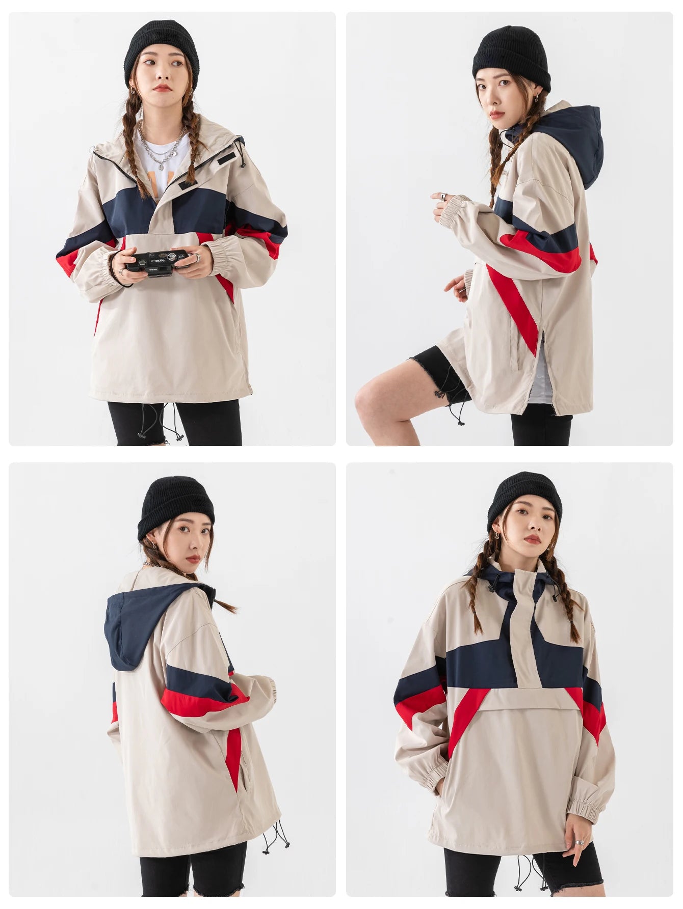 Women's Sports Sweatshirt Jacket Hoodie Half-zip Lightweight Hooded Stand Collar Jacket Coat Patchwork Outdoor Hiking Climbing