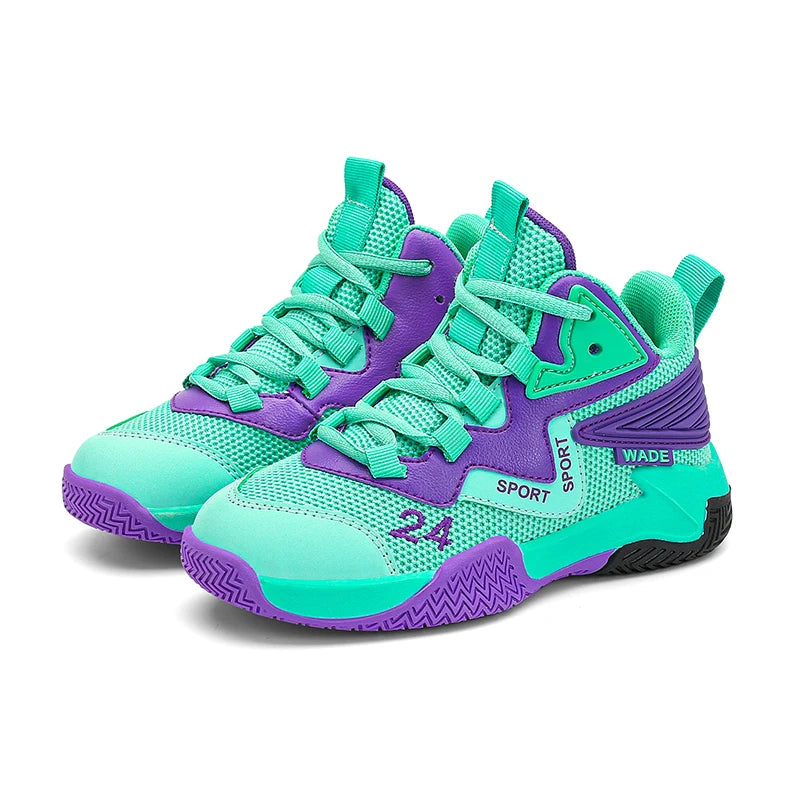 Children Basketball Shoes for Boys Girls Kids Teenagers Breathable Non-slip Lace Up Indoor Outdoor Training Sneakers Tennis Shoe