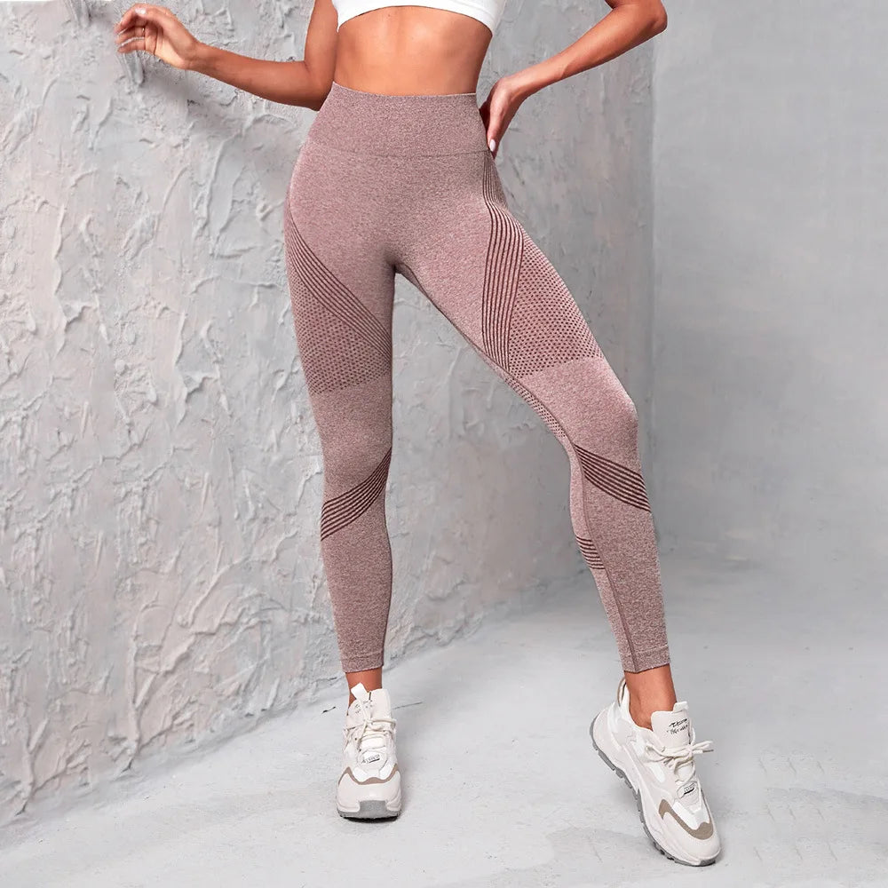 Knitted yoga wear, seamless hip-lifting sports pants, women's peach-buttock fitness pants, tight sports yoga breathable