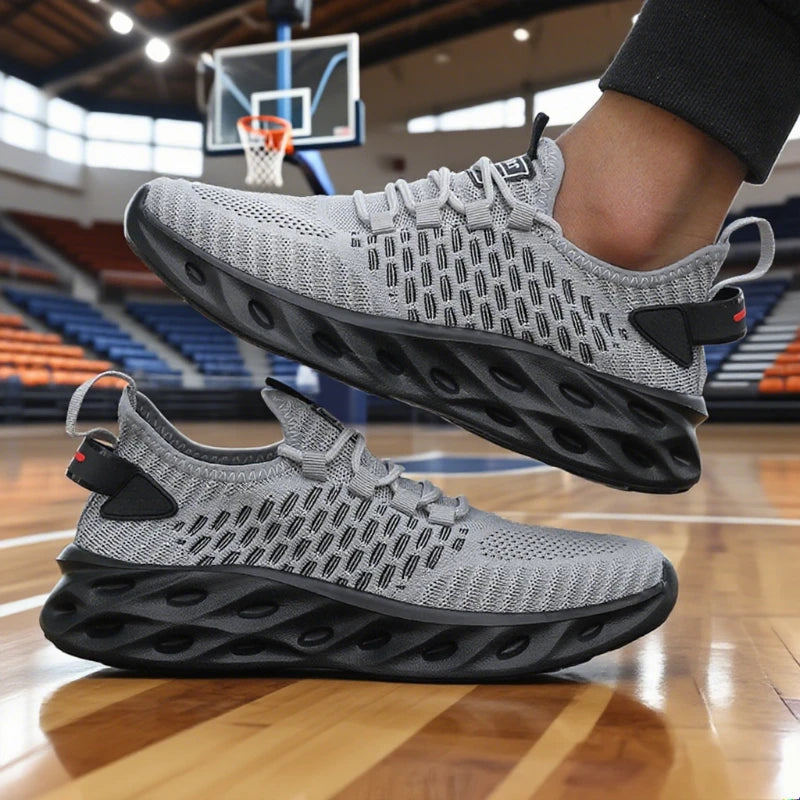 Men's Athletic Basketball Sneakers Bright Yellow Woven Upper Airy Mesh Design Men Shoes Trendy Non-slip Functional Sports Shoes