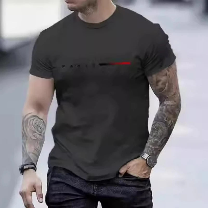 PARIS Men s casual suit spring and summer new style letter print American trend sports fashion short sleeved pants two-piece set