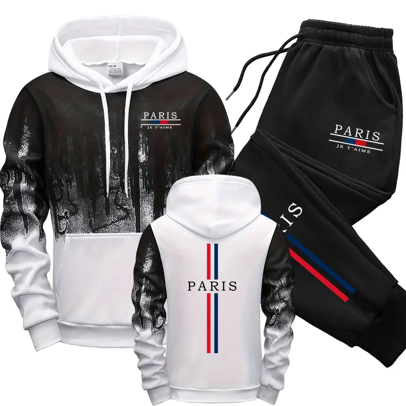 Paris Fashion Tracksuit Hooded Sweatshirt Sweatpants City Vibe Hoodies 2 Piece Set Autumn Winter Men's Daily Casual Sport Outfit