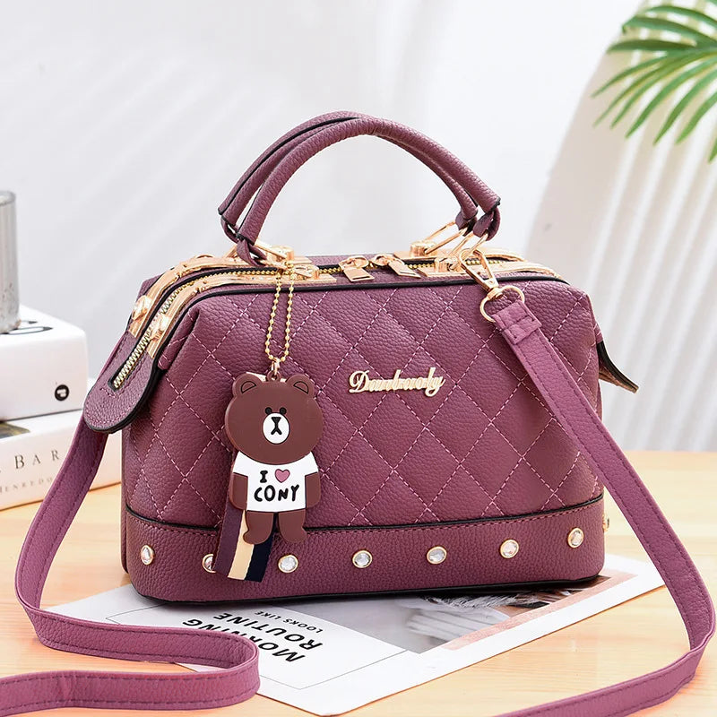 2025 New Womens Boston Pillow Bag Fashion Color Blocking Large Capacity Handbag Women's Commuter Tote Bag Shoulder Bag